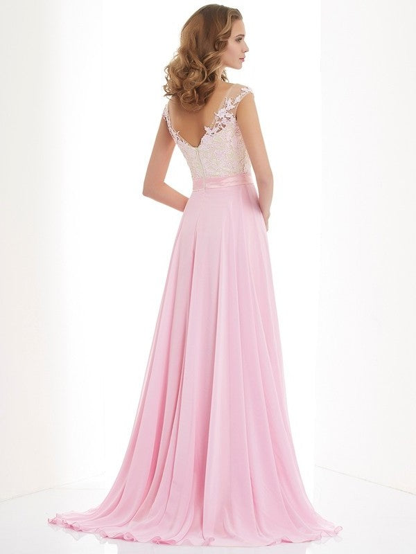 A-Line/Princess Straps Applique Sleeveless Beading Long Chiffon Dresses DFP0002262