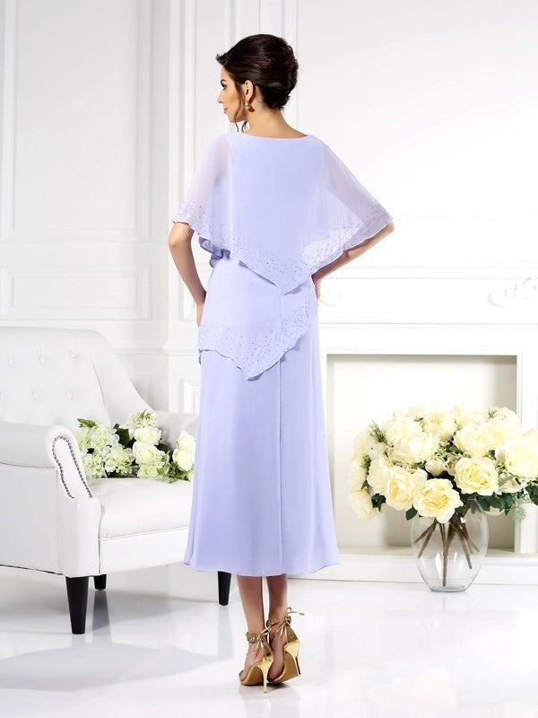 Sheath/Column Bateau 1/2 Sleeves Long Chiffon Mother of the Bride Dresses DFP0007237