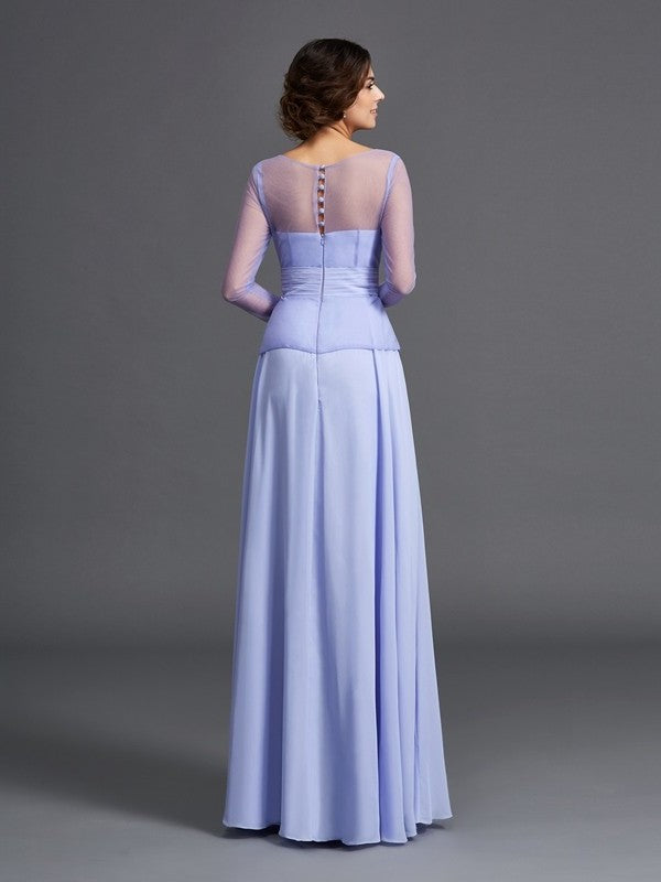 A-Line/Princess Scoop Ruffles Long Sleeves Long Chiffon Mother of the Bride Dresses DFP0007445