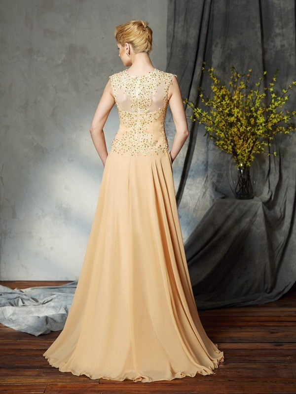 A-Line/Princess Scoop Applique Sleeveless Long Chiffon Mother of the Bride Dresses DFP0007368