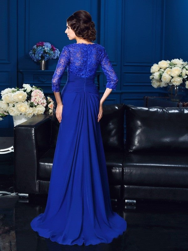 A-Line/Princess V-neck Applique 3/4 Sleeves Long Chiffon Mother of the Bride Dresses DFP0007278