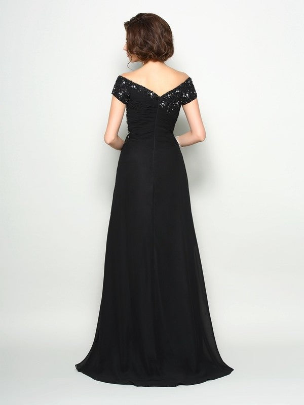 A-Line/Princess Off-the-Shoulder Beading Short Sleeves Long Chiffon Mother of the Bride Dresses DFP0007300