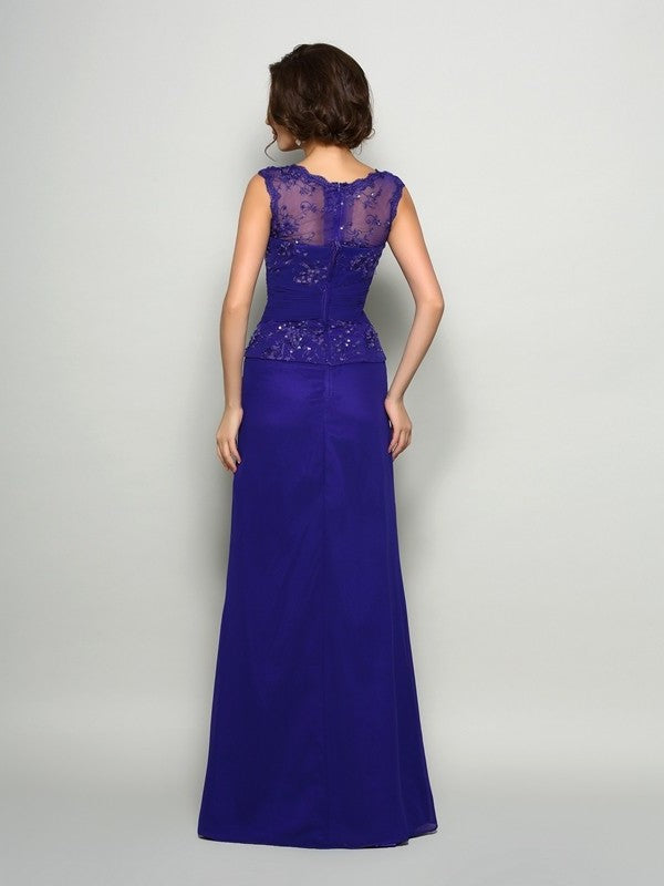 A-Line/Princess V-neck Beading Sleeveless Long Chiffon Mother of the Bride Dresses DFP0007315