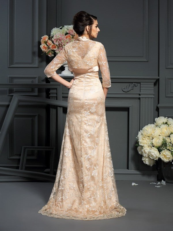 A-Line/Princess V-neck Lace Sleeveless Long Elastic Woven Satin Mother of the Bride Dresses DFP0007061