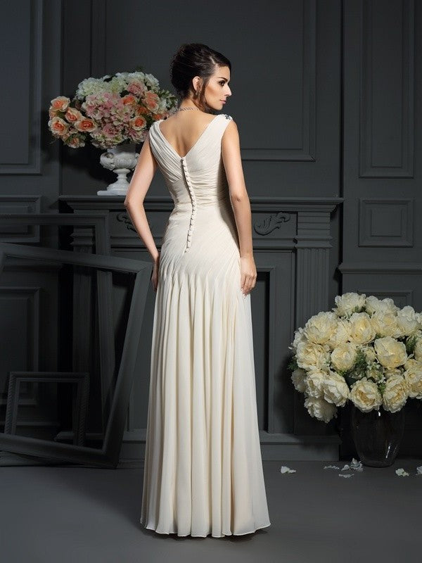 Sheath/Column V-neck Beading Sleeveless Long Chiffon Mother of the Bride Dresses DFP0007054