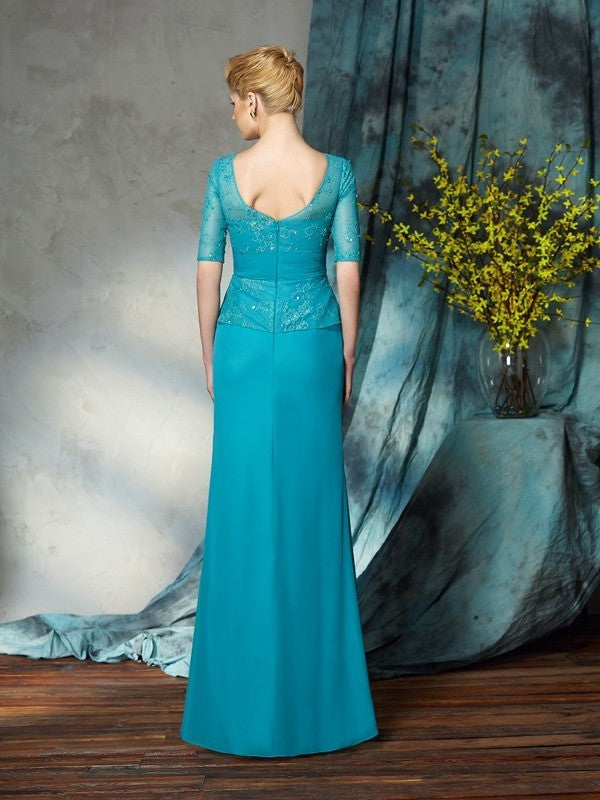 Sheath/Column Bateau Applique 1/2 Sleeves Long Chiffon Mother of the Bride Dresses DFP0007431