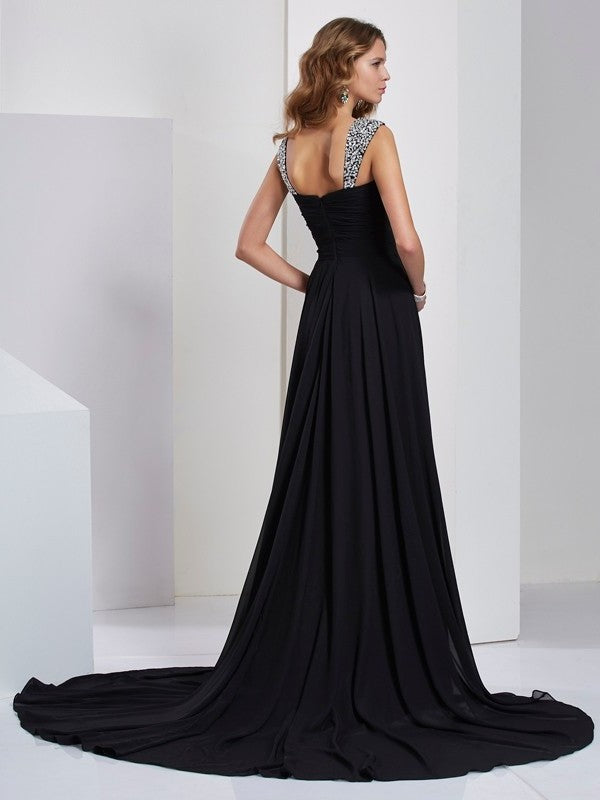 A-Line/Princess Straps Sleeveless Beading Long Chiffon Dresses DFP0003148