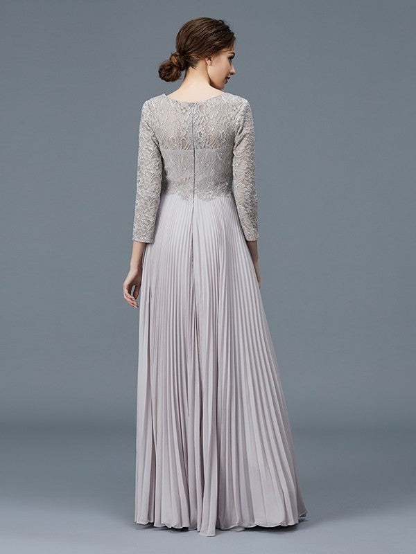 A-Line/Princess Scoop 3/4 Sleeves Lace Chiffon Floor-Length Mother of the Bride Dresses DFP0007177