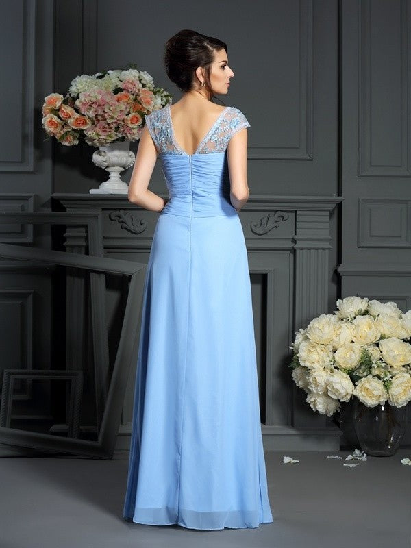 Sheath/Column Straps Pleats Sleeveless Long Chiffon Mother of the Bride Dresses DFP0007405