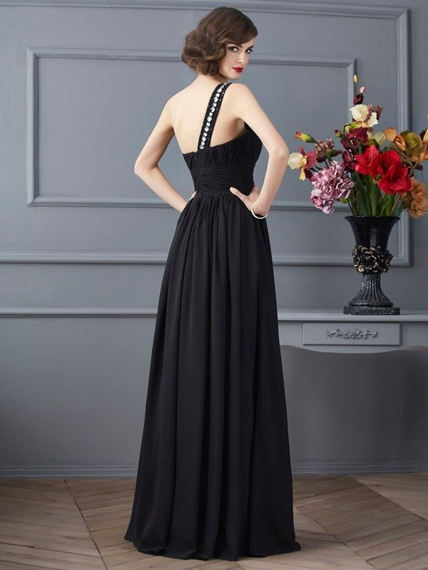 A-Line/Princess One-Shoulder Sleeveless Chiffon Long Mother of the Bride Dresses DFP0007406