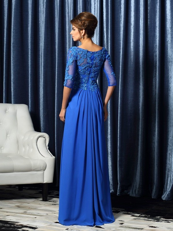 A-Line/Princess Bateau Beading 1/2 Sleeves Long Chiffon Mother of the Bride Dresses DFP0007228