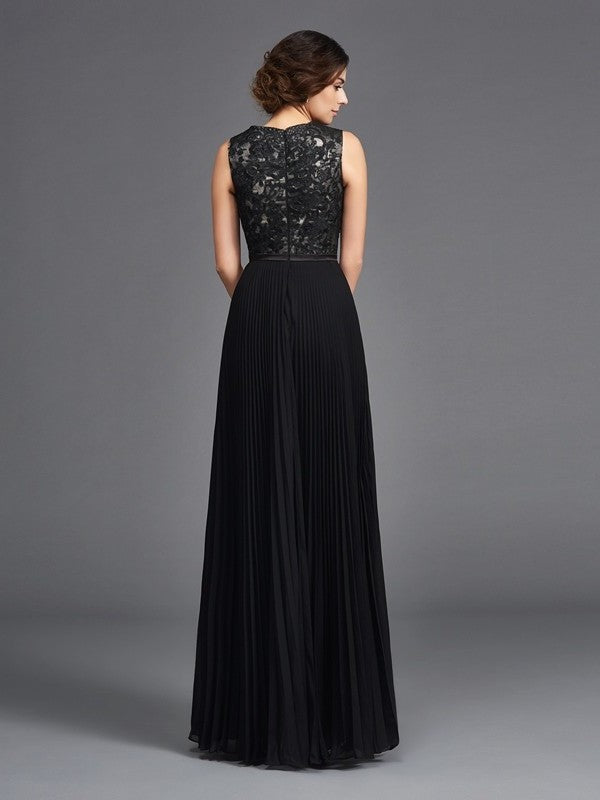 A-Line/Princess V-neck Lace Sleeveless Long Chiffon Mother of the Bride Dresses DFP0007265