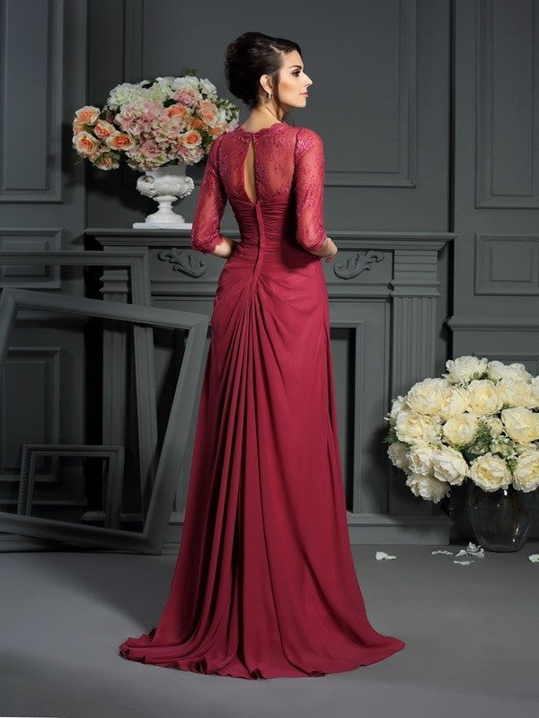 A-Line/Princess Scoop Applique 1/2 Sleeves Long Chiffon Mother of the Bride Dresses DFP0007355