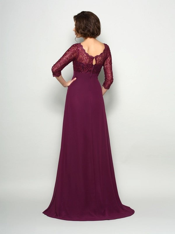 A-Line/Princess V-neck Beading 3/4 Sleeves Long Chiffon Mother of the Bride Dresses DFP0007205