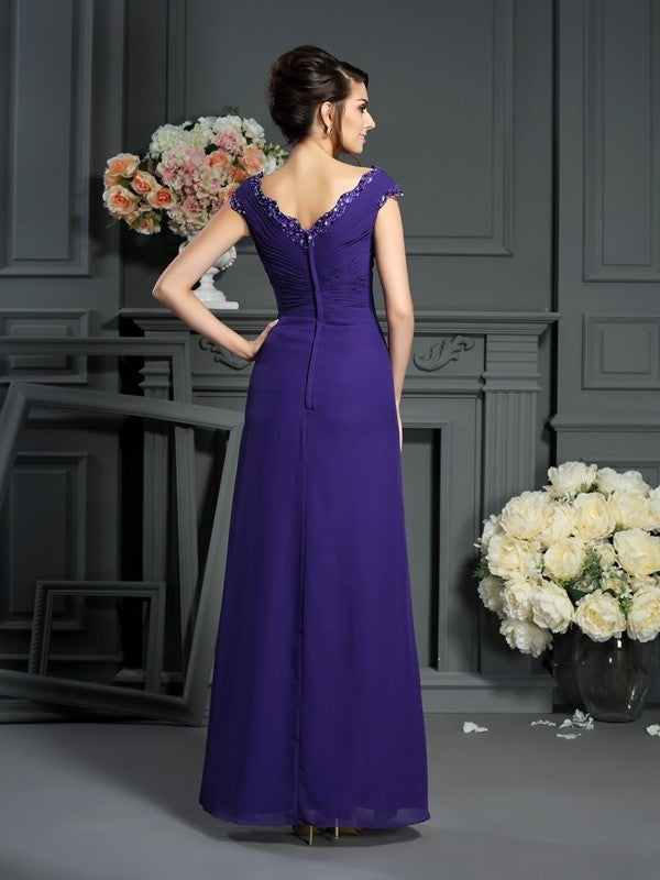 A-Line/Princess V-neck Beading Sleeveless Long Chiffon Mother of the Bride Dresses DFP0007212