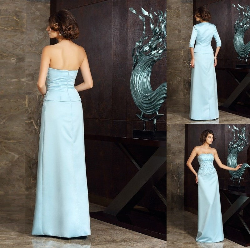 Sheath/Column Strapless Sleeveless Long Satin Mother of the Bride Dresses DFP0007363