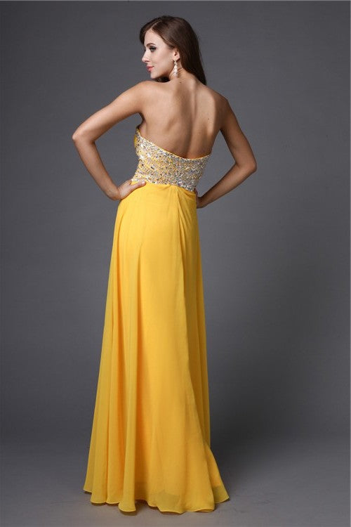 A-Line/Princess Sleeveless Sweetheart Beading Long Chiffon Dresses DFP0004470