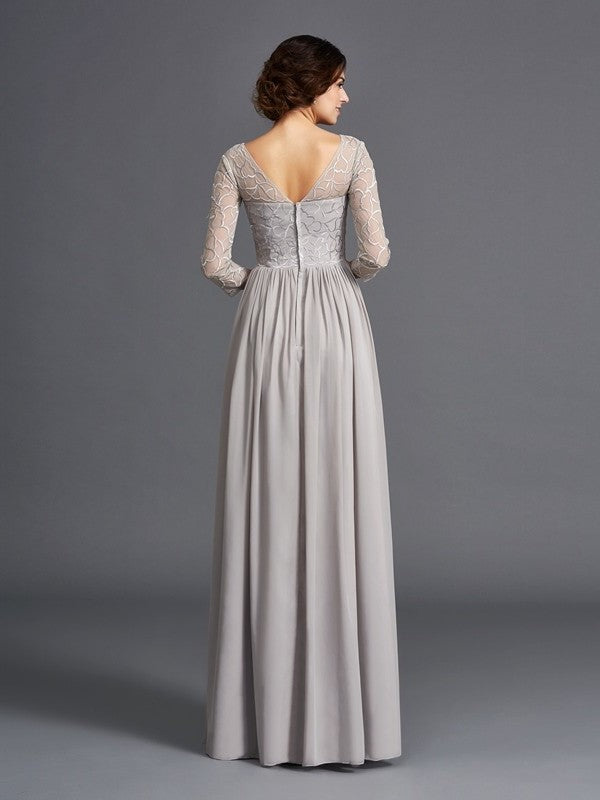 A-Line/Princess V-neck Ruffles 3/4 Sleeves Long Chiffon Mother of the Bride Dresses DFP0007308