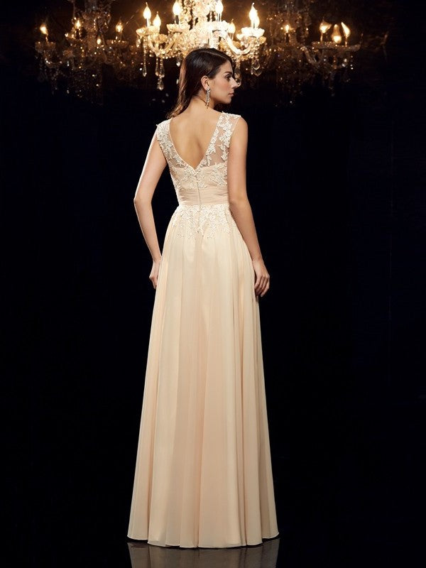 A-Line/Princess Straps Applique Sleeveless Long Chiffon Mother of the Bride Dresses DFP0007358