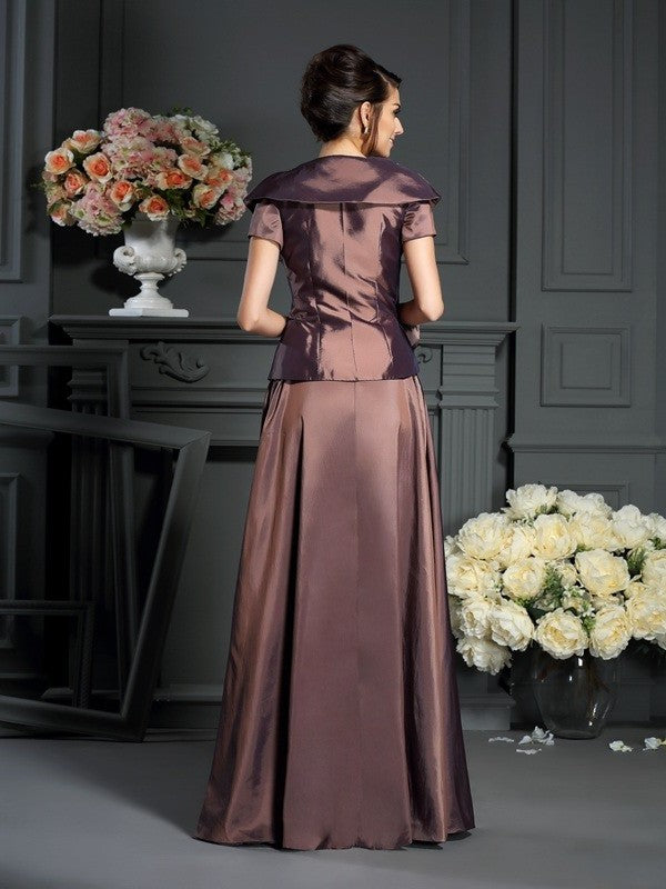 A-Line/Princess V-neck Bowknot Short Sleeves Long Taffeta Mother of the Bride Dresses DFP0007062