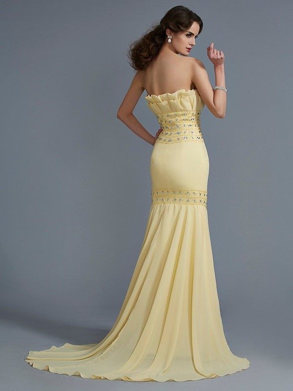 Trumpet/Mermaid Strapless Sleeveless Beading Long Chiffon Dresses DFP0003169