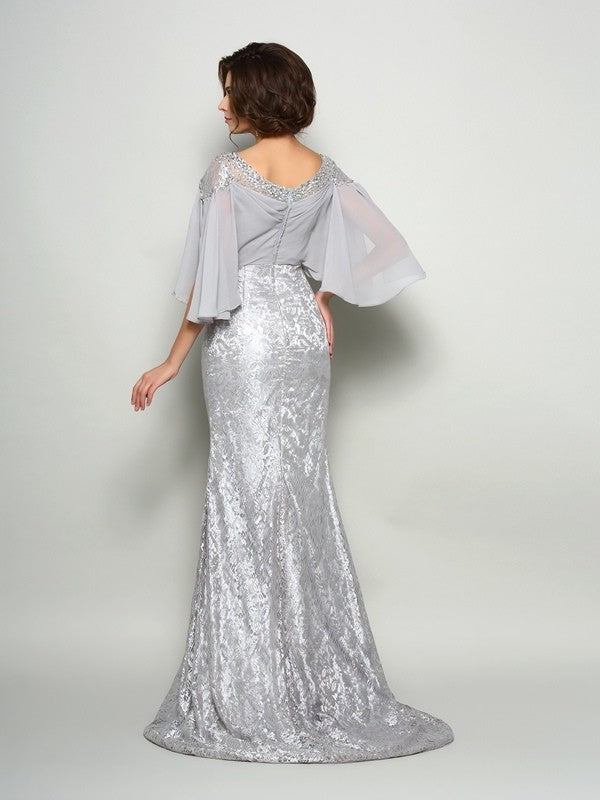 Trumpet/Mermaid Scoop Lace 1/2 Sleeves Long Chiffon Mother of the Bride Dresses DFP0007107