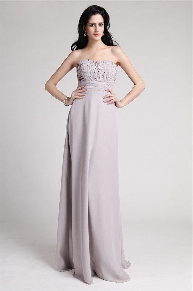 Sheath/Column Strapless Sleeveless Beading Pleats Chiffon Mother of the Bride Dresses DFP0007447