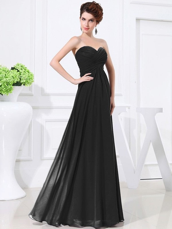 A-Line/Princess Sweetheart Sleeveless Chiffon Pleats Long Bridesmaid Dresses DFP0005559