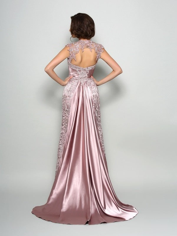 A-Line/Princess High Neck Sleeveless Long Elastic Woven Satin Mother of the Bride Dresses DFP0007071