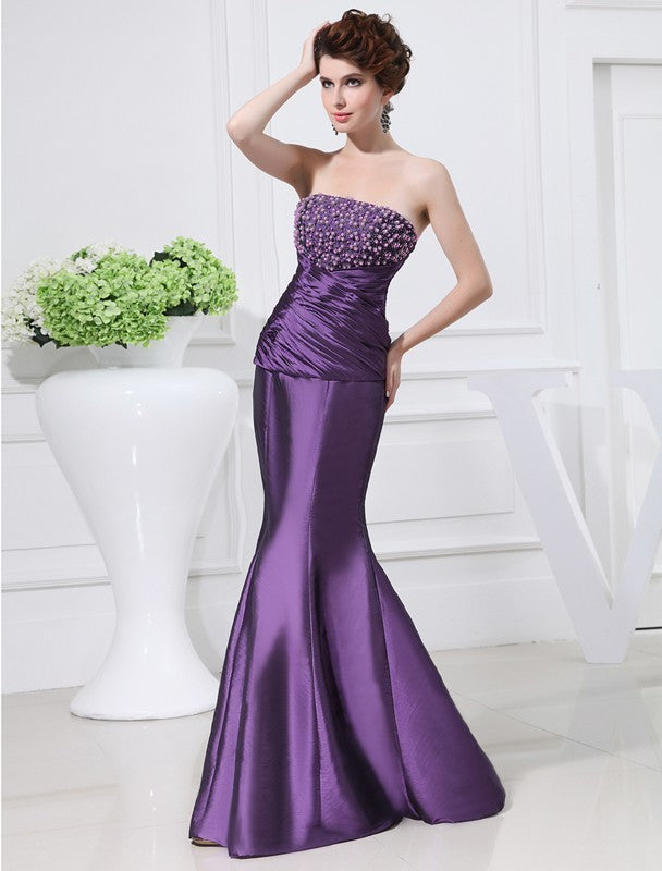 Trumpet/Mermaid Beading Strapless Sleeveless Long Taffeta Mother of the Bride Dresses DFP0007417