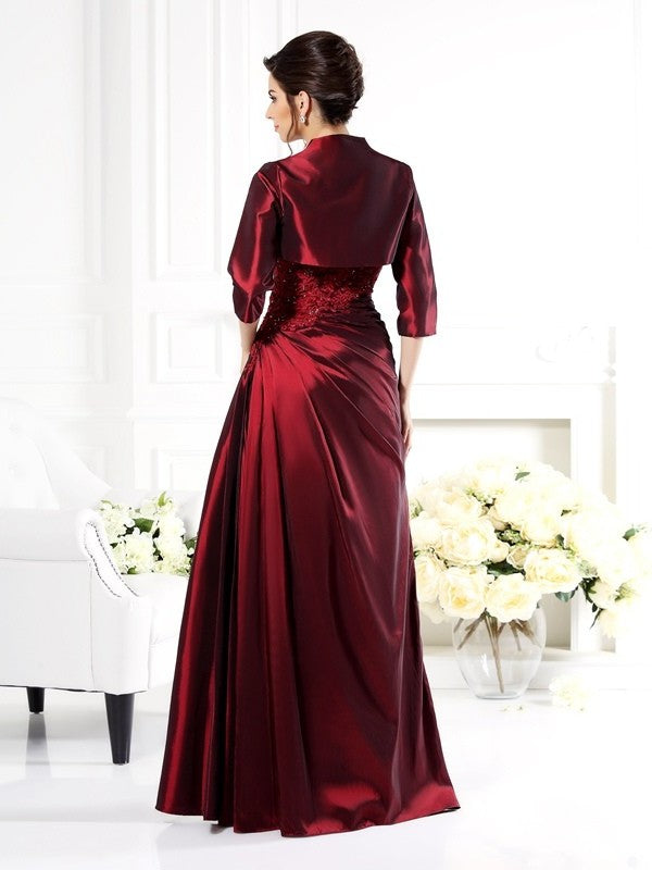 A-Line/Princess Strapless Applique 1/2 Sleeves Long Taffeta Mother of the Bride Dresses DFP0007351