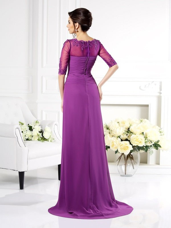 Sheath/Column Scoop Applique 1/2 Sleeves Long Chiffon Mother of the Bride Dresses DFP0007134