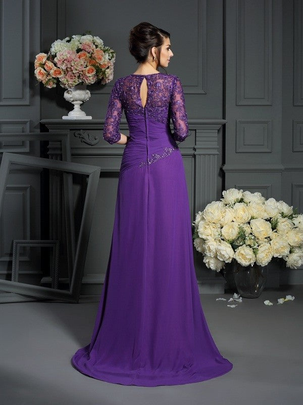 A-Line/Princess Sweetheart Applique 1/2 Sleeves Long Chiffon Mother of the Bride Dresses DFP0007133