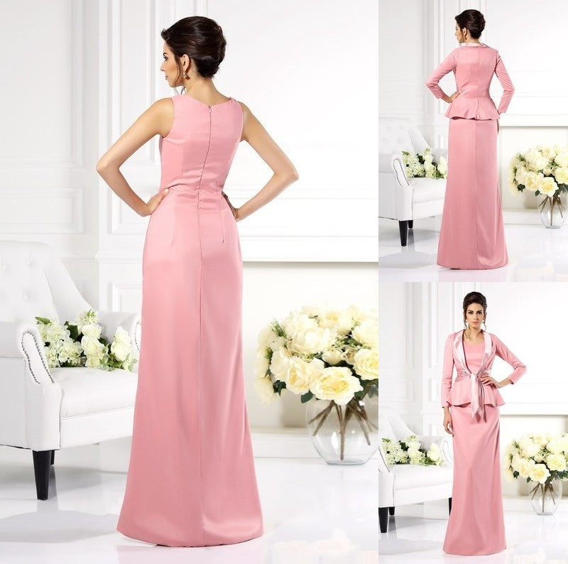 Sheath/Column Square Sleeveless Long Elastic Woven Satin Mother of the Bride Dresses DFP0007357