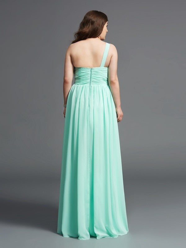 A-Line/Princess One-Shoulder Rhinestone Sleeveless Long Chiffon Plus Size Dresses DFP0003742