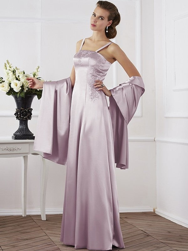 A-Line/Princess Spaghetti Straps Sleeveless Beading Long Elastic Woven Satin Mother of the Bride Dresses DFP0005304