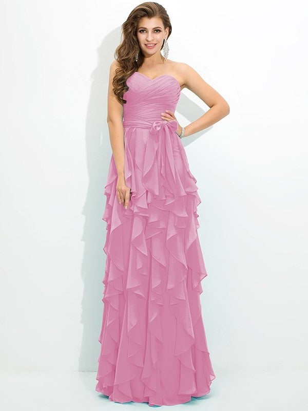 A-Line/Princess Sweetheart Layers Sleeveless Long Chiffon Bridesmaid Dresses DFP0005233