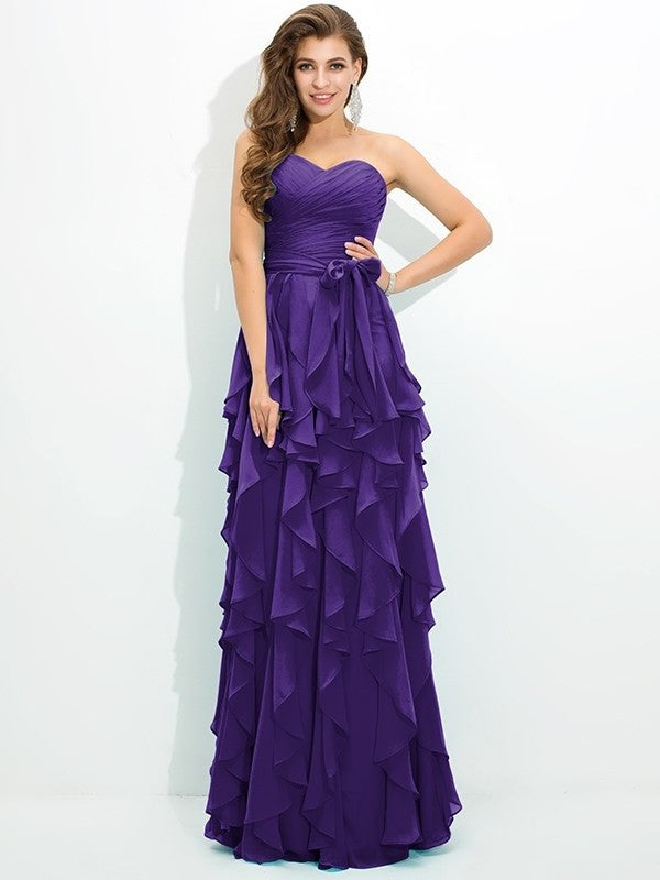 A-Line/Princess Sweetheart Layers Sleeveless Long Chiffon Bridesmaid Dresses DFP0005233