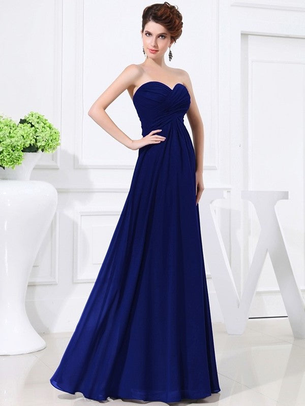 A-Line/Princess Sweetheart Sleeveless Chiffon Pleats Long Bridesmaid Dresses DFP0005559