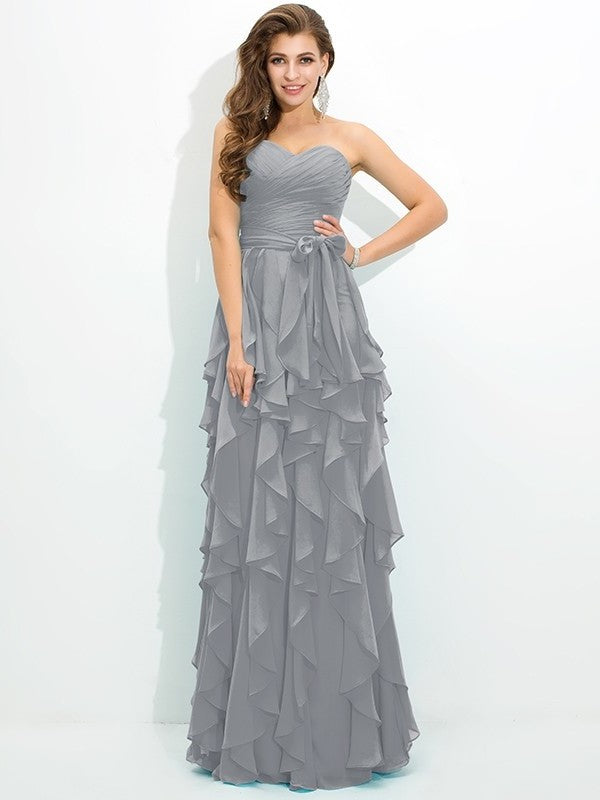 A-Line/Princess Sweetheart Layers Sleeveless Long Chiffon Bridesmaid Dresses DFP0005233