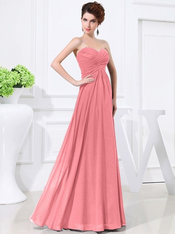 A-Line/Princess Sweetheart Sleeveless Chiffon Pleats Long Bridesmaid Dresses DFP0005559