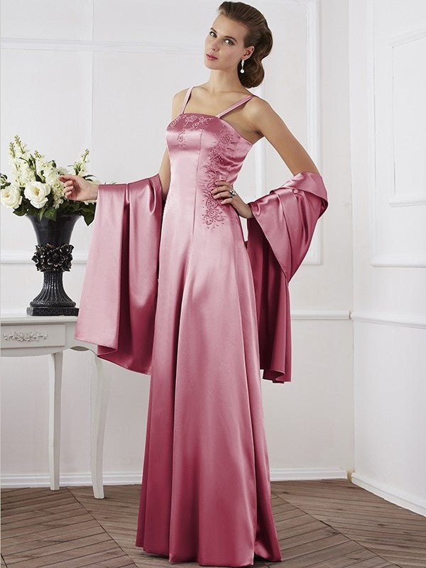 A-Line/Princess Spaghetti Straps Sleeveless Beading Long Elastic Woven Satin Mother of the Bride Dresses DFP0005304