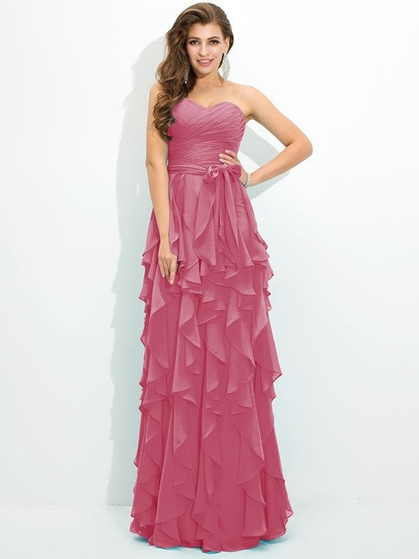 A-Line/Princess Sweetheart Layers Sleeveless Long Chiffon Bridesmaid Dresses DFP0005233