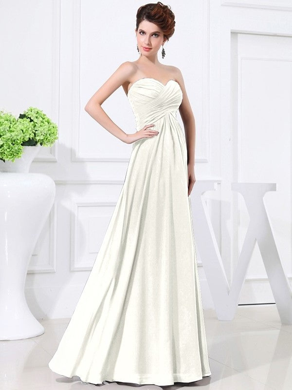 A-Line/Princess Sweetheart Sleeveless Chiffon Pleats Long Bridesmaid Dresses DFP0005559