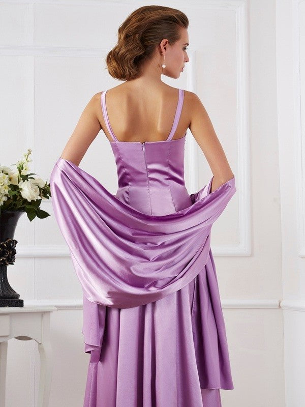 A-Line/Princess Spaghetti Straps Sleeveless Beading Long Elastic Woven Satin Mother of the Bride Dresses DFP0005304