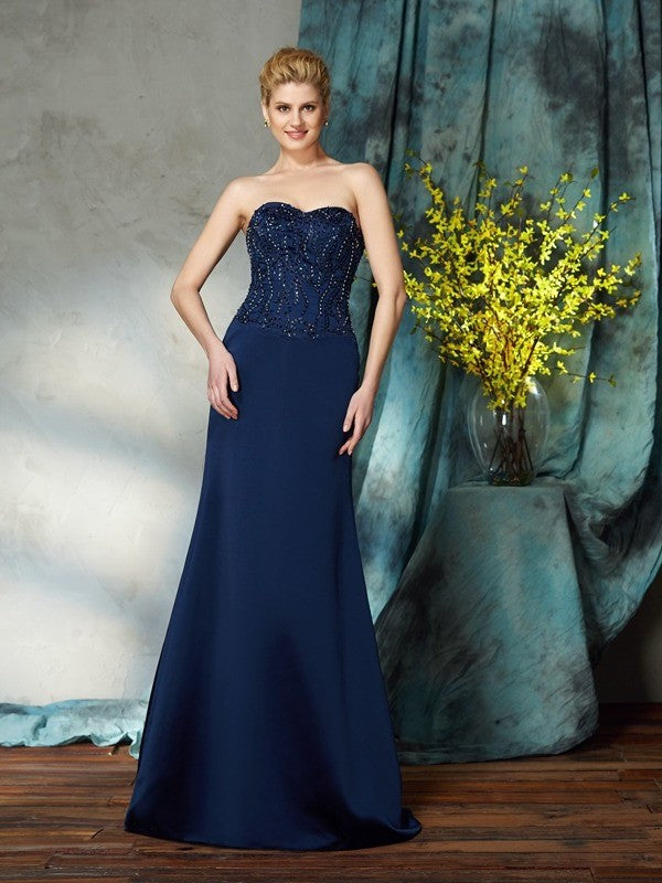 Sheath/Column Sweetheart Sequin Sleeveless Long Satin Mother of the Bride Dresses DFP0007388