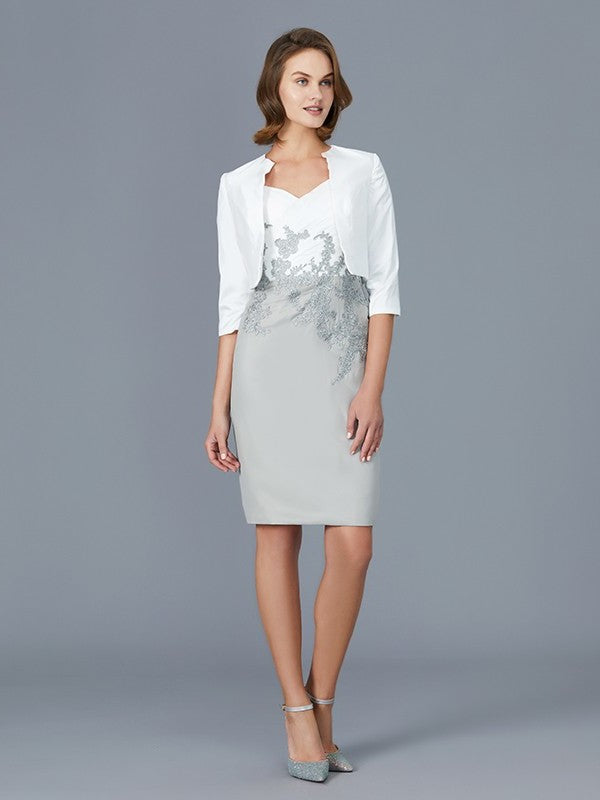 Sheath/Column V-neck 1/2 Sleeves Ruffles Chiffon Knee-Length Mother of the Bride Dresses DFP0007317