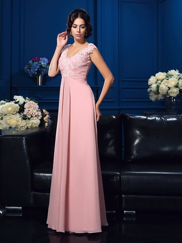 A-Line/Princess V-neck Applique Sleeveless Long Chiffon Mother of the Bride Dresses DFP0007183