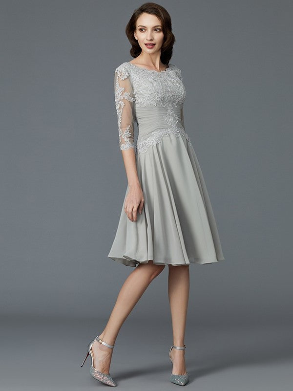 A-Line/Princess 1/2 Sleeves Scoop Knee-Length Applique Chiffon Mother of the Bride Dresses DFP0007299