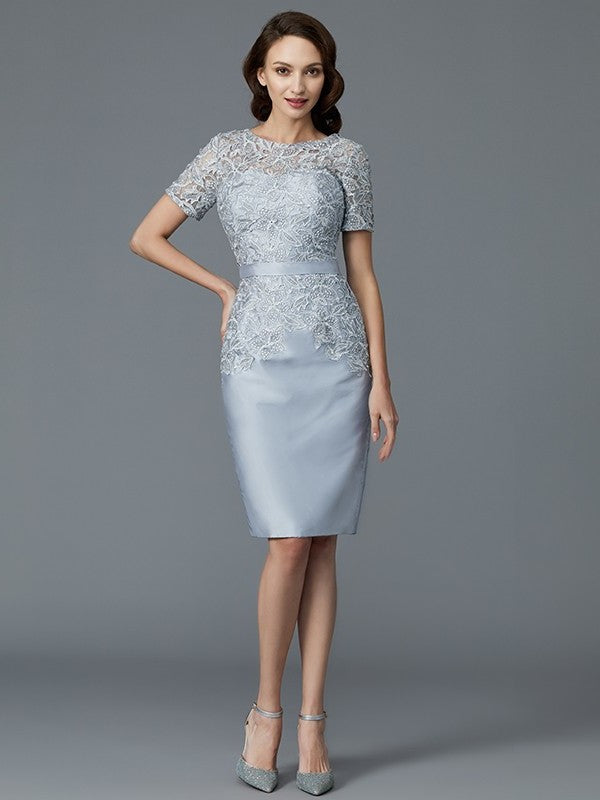 Sheath/Column Scoop Short Sleeves Knee-Length Taffeta Mother of the Bride Dresses DFP0007169